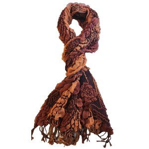 Boho Lightweight Hombre Brown Orange  Gauze Long Textured Crinkle Wrap Scarf